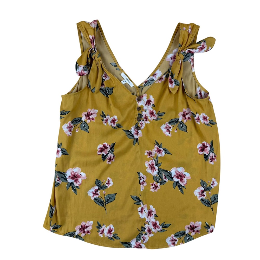 Maurices Small Floral Tank Top Cottagecore Yellow Polyester Tie Shoulder